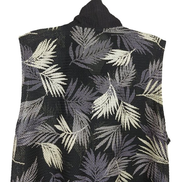 Damee sleeveless button front tropical leaf black gray asymmetrical Tunic M‎ - Picture 7 of 15